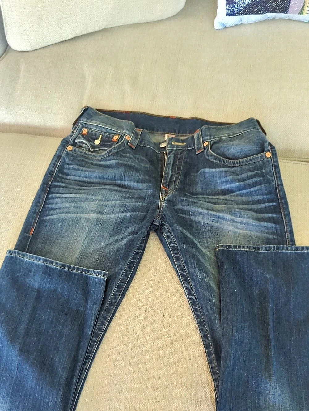 True Religion Ricky Straight Leg Jeans Waist 34 Blue